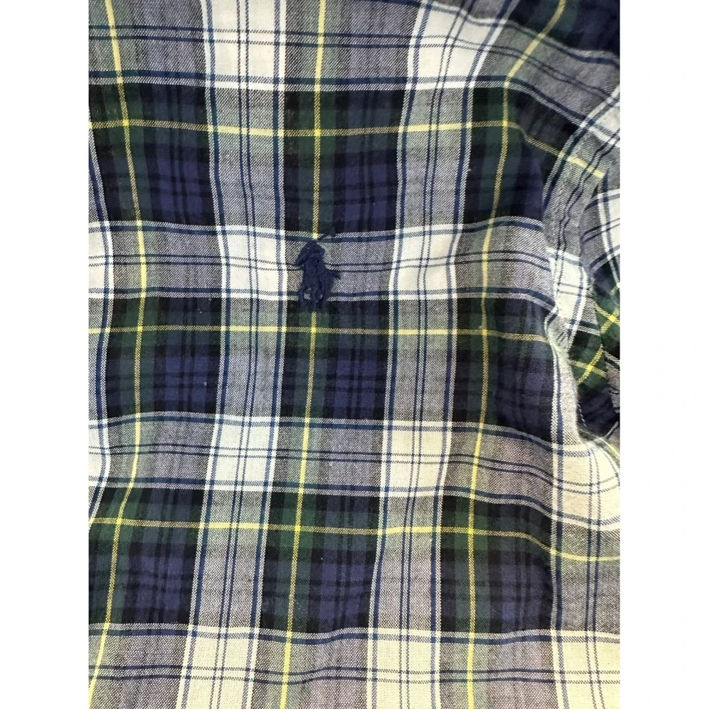 Ralph Lauren‎ Boys Blue Green Plaid Button Down Shirt Size M 10-12 Long Sleeve